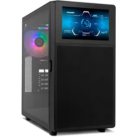 NOX XTREME PRODUCTS NOX Hummer BIOS – ATX/Micro-ATX/ITX Midi-Tower mit 8"-LCD-Display, Front Metal Mesh, Seitenfenster aus gehärtetem Glas, Platz für 11 Lüfter, USB-C/USB 3.0, Schwarz