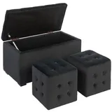 Homcom Dreiteiliges, Dunkelgrau Kunststoff, 75x42x40 cm, Wohnzimmer, Hocker, Sitzhocker, Polster-Sitztruhe, Fußhocker, Aufbewahrungsbox, Fußablage, belastbar bis 130 kg, Mikrofaserstoff, Schaumstoff, 75 x 40 x 42