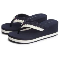 Dianette TOMMY HILFIGER "TH WEDGE CROCHET SUMMER SANDAL", Damen, Gr. 42, dunkelblau, Textil, Schuhe Dianette, Sommerschuh, Zehentrenner in sommerlicher Häkeloptik
