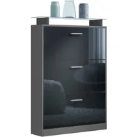 Vladon Schuhschrank, Schwarz Hochglanz, Holzwerkstoff, 89x128x23 cm, Garderobe, Schuhaufbewahrung,