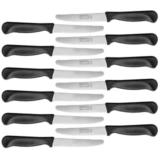 Rosenstein & Söhne Frühstückmesser: Frühstücksmesser mit Wellenschliff aus rostfreiem Chromstahl, 12er-Set (Brötchenmesser Wellenschliff, Tafelmesser, frühstucksmesser)