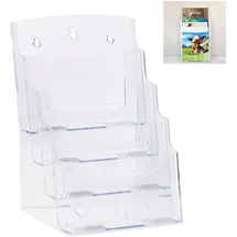 Relaxdays Prospekthalter A4 / DIN Lang, 4 Etagen, Acryl, Flyer Aufsteller Tisch & Wand, HBT: 35x24,5x24cm, Transparent