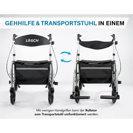 lösch reha Twin 2 in 1 Rollator und Rollstuhl Silber-Metallic