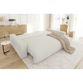 s-style möbel Emma - Sofa mit Schlaffunktion und Bettkasten in Beige Cord-Stoff schöner Sitzkomfort