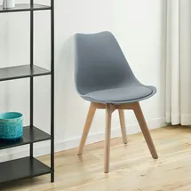 Svita MATS 2er Set Esszimmerstühle Küchenstühle Holz Lehne Kunstleder Grau