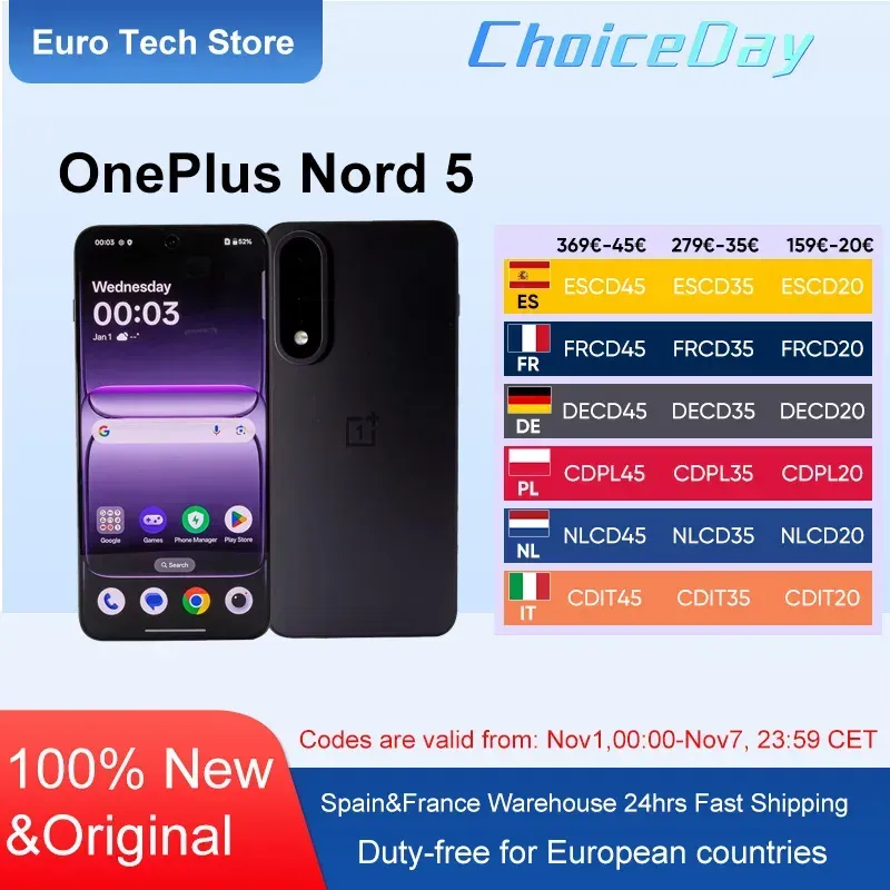 Neues OnePlus Nord 5-Smartphone 5G Snapdragon TM   8s Gen 3 6,83 Zoll AMOLED-Display 144 Hz 6800 mAh 80 W SUPERVOOC 50 MP Dual-Kameras