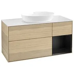 Villeroy und Boch Finion Waschtischunterschrank GA71PDPC 120cm, Abdeckplatte white matt, Emotion, Regale Black matt lacquer, Oak Veneer