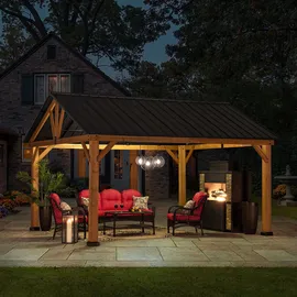 Sunjoy Gazebo Rebra Zedernholz 404 cm x 465 cm Anthrazit FSC®