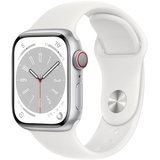 Apple Watch Series 8 GPS + Cellular 41 mm Aluminiumgehäuse silber, Sportarmband weiß