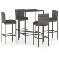 vidaXL 5-tlg. Gartenbar-Set mit Kissen Poly Rattan Grau