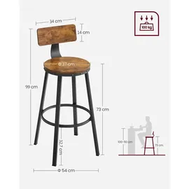 Möbel Kraft Barhocker 2er-Set 54 x 99 cm Braun