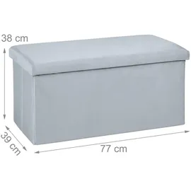 Relaxdays Truhenbank Samt Hellgrau 38 x 77 x 39 cm