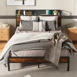 Metallbett 140 X 190 Cm, Cecipa Max Bettgestell, Kopfteil Mit Lochwand, Led Mit Musiksteuerung & Mehreren Lichtmodi, Integrierte Ladefunktion, 14 Metalllatten, Belastbar 500 Kg, Braun