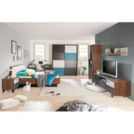 Carryhome Bett, Schwarz, Weiß, Eiche, Metall, Kunststoff, 140x200 cm, gepolstertes Kopfteil, Schlafzimmer, Betten, Einzelbetten