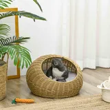 PawHut Rattan Katzenkorb Katzenhaus Katzenhütte mit Kissen für Katzen bis 4 kg