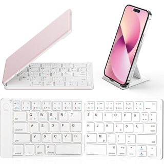 Samsers Faltbare Bluetooth Tastatur - Tragbare Drahtlose Tastatur mit Standhalter, Ultradünne Taschengröße, Kompatibel mit Smartphone, Tablet, Laptop, iOS, Android, Windows - Süßer Rosa