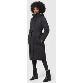 Navahoo Damen Wintermantel lang Parka warm Jacke mit Bindegürtel, Kapuze & Kragen Hokulanii
