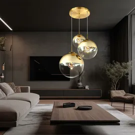 GLOBO Glas Kugel Hänge Lampe gold Fernbedienung Decken Leuchte dimmbar im Set inkl. RGB LED Leuchtmittel