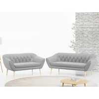 MKS MÖBEL Sofa PIRS 3 2, Set, zwei Sofas, T30-Schaum, Holzbeine, Skandinavischer Stil, Gesteppte Polsterung, Moderne Sofa Set 3 + 2 grau