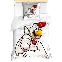 ABAKUHAUS Lächeln Bettbezugs Set für Einzelbetten, Joyous Cartoon-Stil Huhn,
