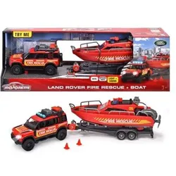 MAJORETTE 213716001 Feuerwehrauto mit Boot Land Rover Fire Rescue + Boat 33,5 cm