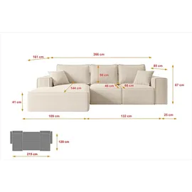 altdecor Ecksofa Cord 2-Sitzer Beige
