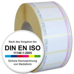 Duplex Indikator-Etiketten ISO (gestrichenes Papier) 70 mm x 33 mm / weiß / permanent / 76 mm Kern / 2.000 Etiketten je Rolle / gestanzt TYP I