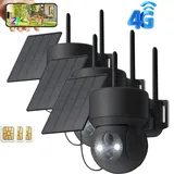 4G LTE Überwachungskamera Aussen Solar Akku 2K Kamera mit SIM Karte Kabellos IP Kamera Outdoor Ohne WLAN 355°/90° Schwenkbar mit PIR Erkennung 3PC - Schwarz