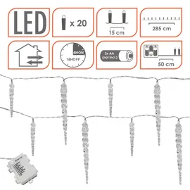 Spetebo LED Eiszapfen Lichterkette mit Batterie - Timer / 8 Funktionen - 20 LED kaltweiß