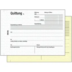 SIGMA QB003 Quittungen, selbstdurchschreibend, 2x40 Blatt, A6 quer, 10 Stück