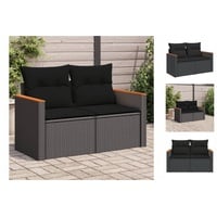 vidaXL Gartensofa mit Kissen 2-Sitzer Schwarz Poly Rattan