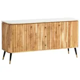 FineBuy Design Sideboard FineBuy 150 cm Massivholz Marmor Türen Schubladen Kommode