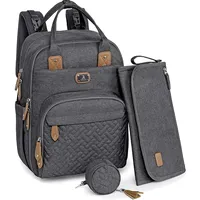 Dikaslon Wickeltasche Rucksack – Großer Wickelrucksack mit Wickelauflage & Kinderwagengurten – für Mama & Papa (Dunkelgrau,