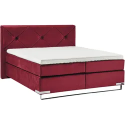 Boxspringbett "Dubai", rot (d 521 rot), B:177cm L:214cm, GALLERY M BRANDED BY MUSTERRING, Komplettbetten, Boxspringbett, Kufe in Chrom, 3 Härtegrade, Kopfteil mit Knopfheftung