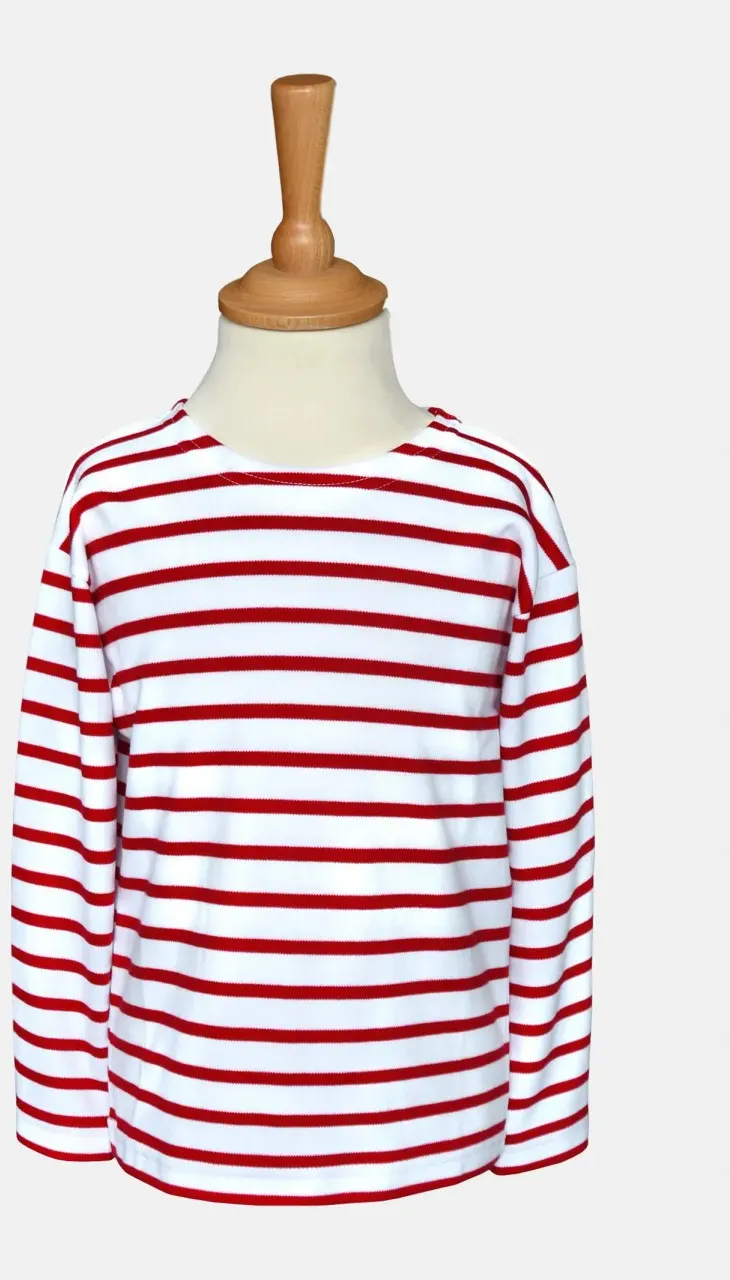 Gestreiftes Shirt - Kinder - weiß/rotgestreift