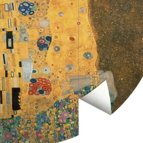 K&L Wall Art Vliestapete »Runde Vliestapete«, Klimt Kunst Der Kuss Gemälde Gold, mehrfarbig, matt - bunt