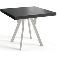 Quadratischer Esszimmertisch RICO, ausziehbarer Tisch, Größe: 110-210X110X77 cm, Wohnzimmertisch Farbe: Schwarz, mit Holzbeinen in Farbe Weiß