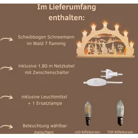 Weigla LED Schwibbogen/Lichterbogen"Schneemann im Wald" 7 flg. Erzgebirge garantiert