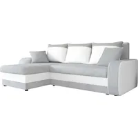 MIRJAN24 Ecksofa Kris, Stilvoll Eckcouch mit Bettkasten und Schlaffunktion, L-Form Couch, Schlafsofa (Enzo 162 + Rain 01) - Weiß/Grau