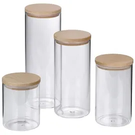 Kela Amelie Küchenbehälter, Borosilikatglas, Holzdeckel, Durchmesser 10 cm, Höhe 13 cm, 0,8 l - Transparent