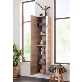 Fackelmann Oxford Hochschrank 30 x 162 x 31,8 cm Braun/Glas/Holz/Metall/MDF/Spanplatte
