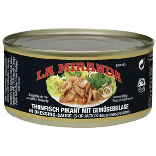La Miranda Thunfisch Pikant mit Gemüse Abtropfgewicht 150g - Leckerer Snack für Genießer