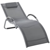 Outsunny Gartenliegen mit Kissen Sonnenliege Relaxliege ergonomisch Aluminium Texteline Dunkelgrau 160 x 60 x 65 cm