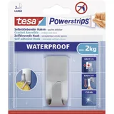Tesa Powerstrips Waterproof Haken Zoom Metall - Wasserfester Klebehaken aus Edelstahl für Badezimmer und Dusche