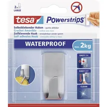 Tesa Powerstrips Waterproof Haken Zoom Metall - Wasserfester Klebehaken aus Edelstahl für Badezimmer und Dusche