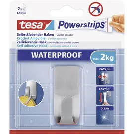Tesa Powerstrips Waterproof Haken Zoom Metall - Wasserfester Klebehaken aus Edelstahl für Badezimmer und Dusche