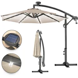 Sonnenschirm | Rund | Ø 300 cm | LED | Taupe | Terrassenschirm, Marktschirm, Gartenschirm