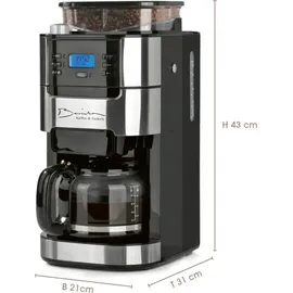 Barista Kaffeemaschine Mahlwerk & Glaskanne | Warmhaltefunktion, 24h Timer & Permanentfilter