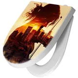Primedeco WC-Sitz mit Absenkautomatik Motiv Geige vor Skyline (1-St), Absenkautomatik, Soft-Close orange