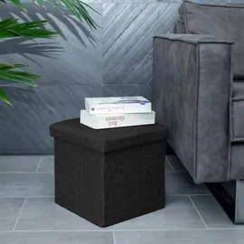 Intirilife Faltbarer Sitzhocker Leinen 30 x 30 x 30 cm Schwarz
